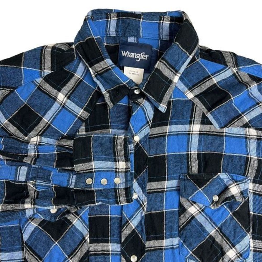 Wrangler Blue Plaid Long Sleeve Pearl‎ Snap Lightweight Flannel Shirt 2XL